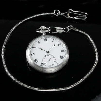 2025 High Quality Luxury Smooth Stainless Full Steel Mechanical Pocket Watch Wind Up Sub-dial Skeleton Vintage Antique Clock