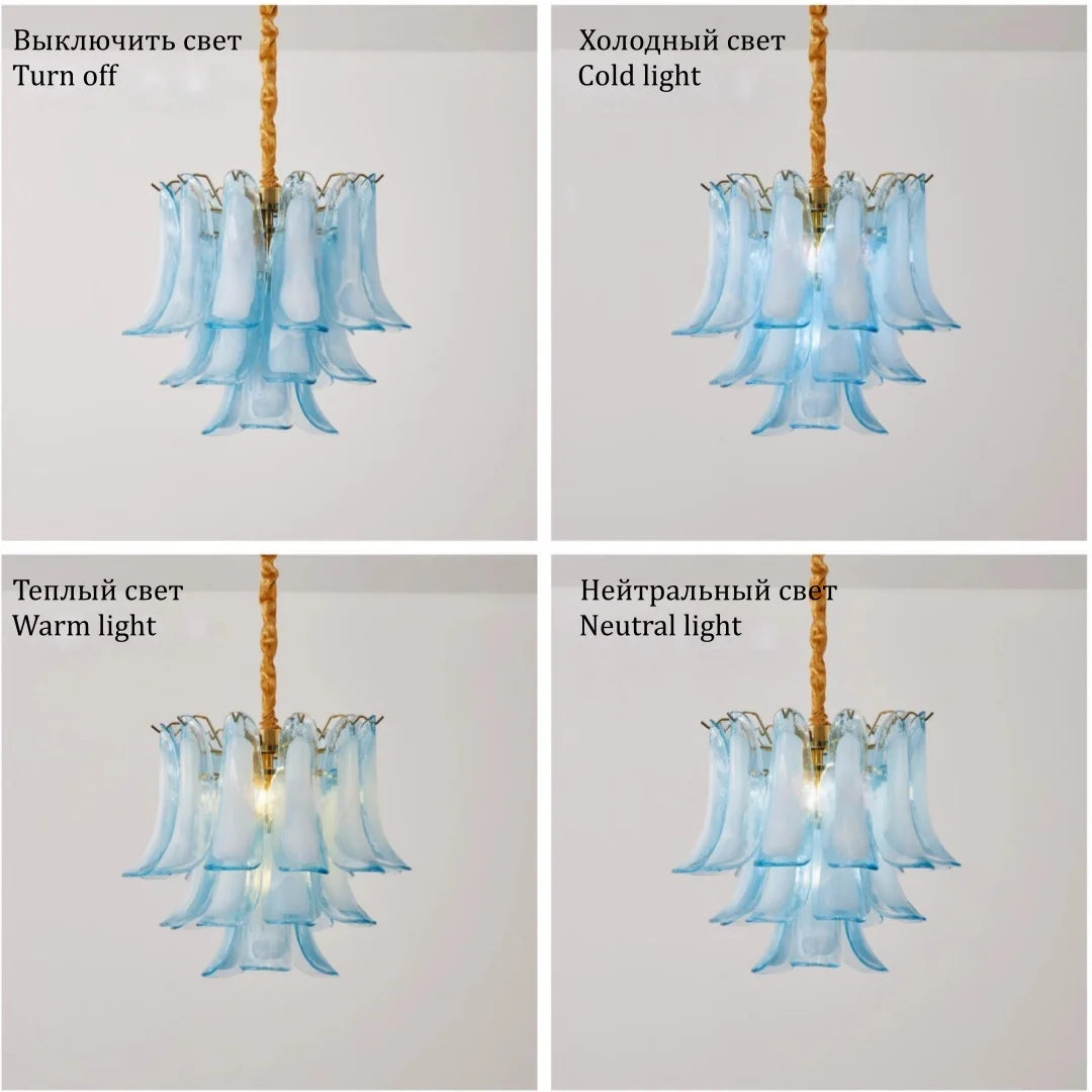 French Murano Petal Glass Chandelier Dining Table Living Room Antique Style Pink Petal Glass Pendant Chandelier Lights Bedroom