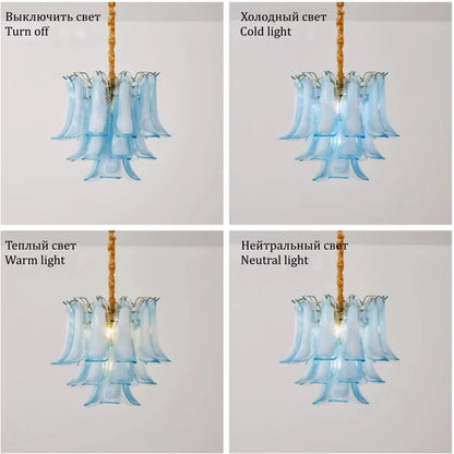 French Murano Petal Glass Chandelier Dining Table Living Room Antique Style Pink Petal Glass Pendant Chandelier Lights Bedroom