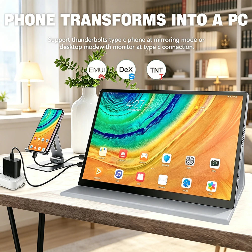 10.5'' FHD Portable Monitor Touch Screen External Monitor with Leather Case for Laptop Macbook Smart Phone Xbox gaming