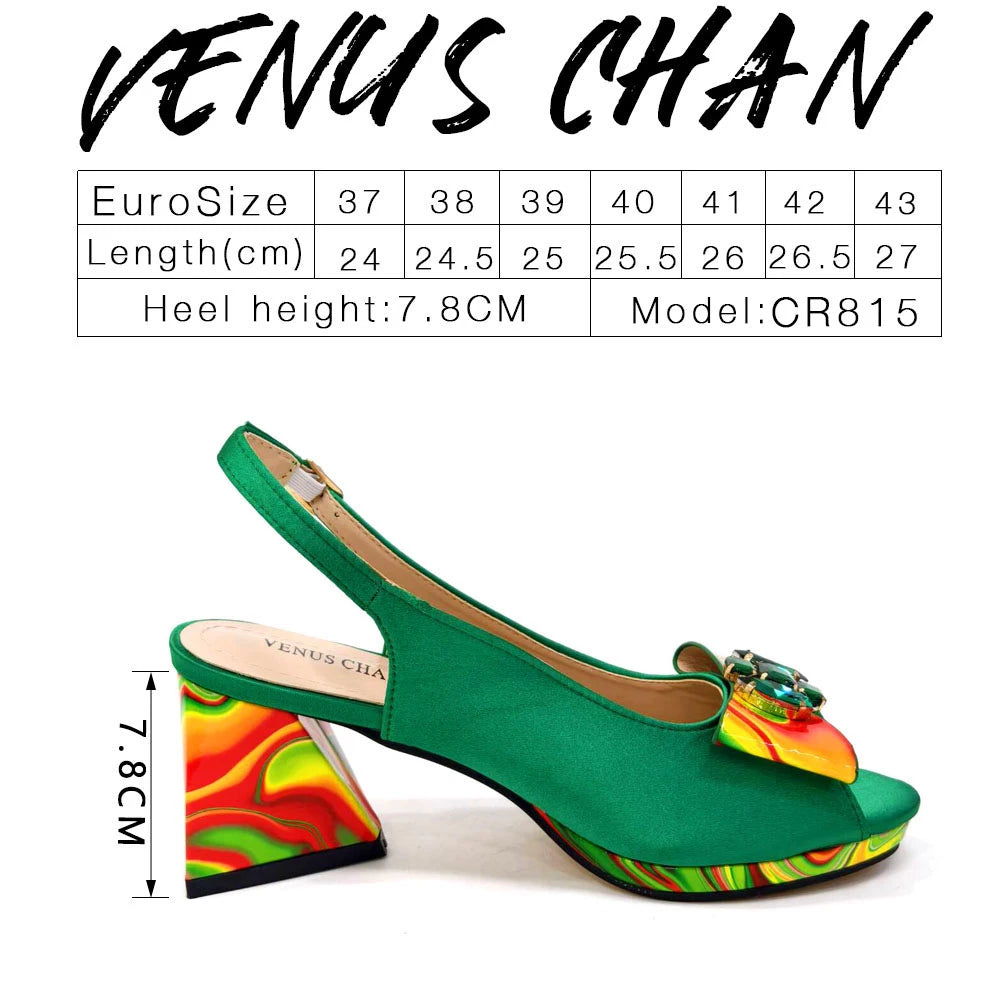 Venus Chan 2024 Fashion Purple Color Painted Rhinestones Elegant Peep Toe Sandals Shoes and Bag Set Italian Heels for Womens