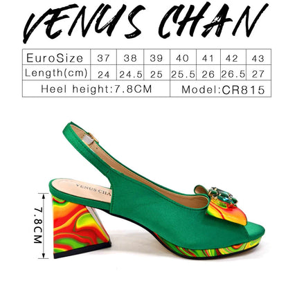 Venus Chan 2024 Fashion Purple Color Painted Rhinestones Elegant Peep Toe Sandals Shoes and Bag Set Italian Heels for Womens