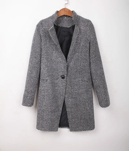 Women's Woolen Coat  Arrive European Female Spring European Leg Houndstooth Windbreaker Jacket Plus Size Long Winter Coat
