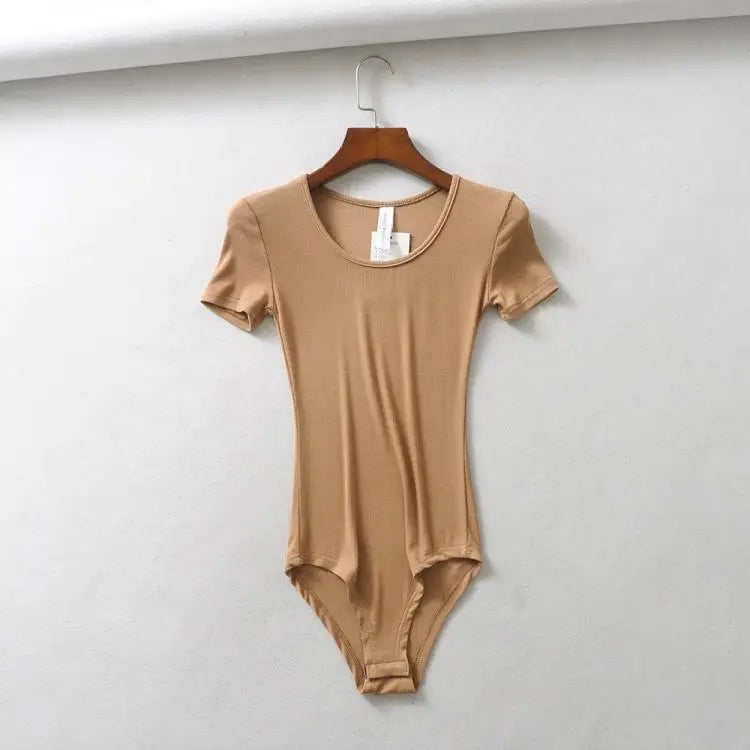 Women Casual Sexy Slim Beach Vacation Jumpsuit Bodycone Short Sleeve Round Neck Bodysuit Seamless Clubwear Basic Shirt & Blouses
