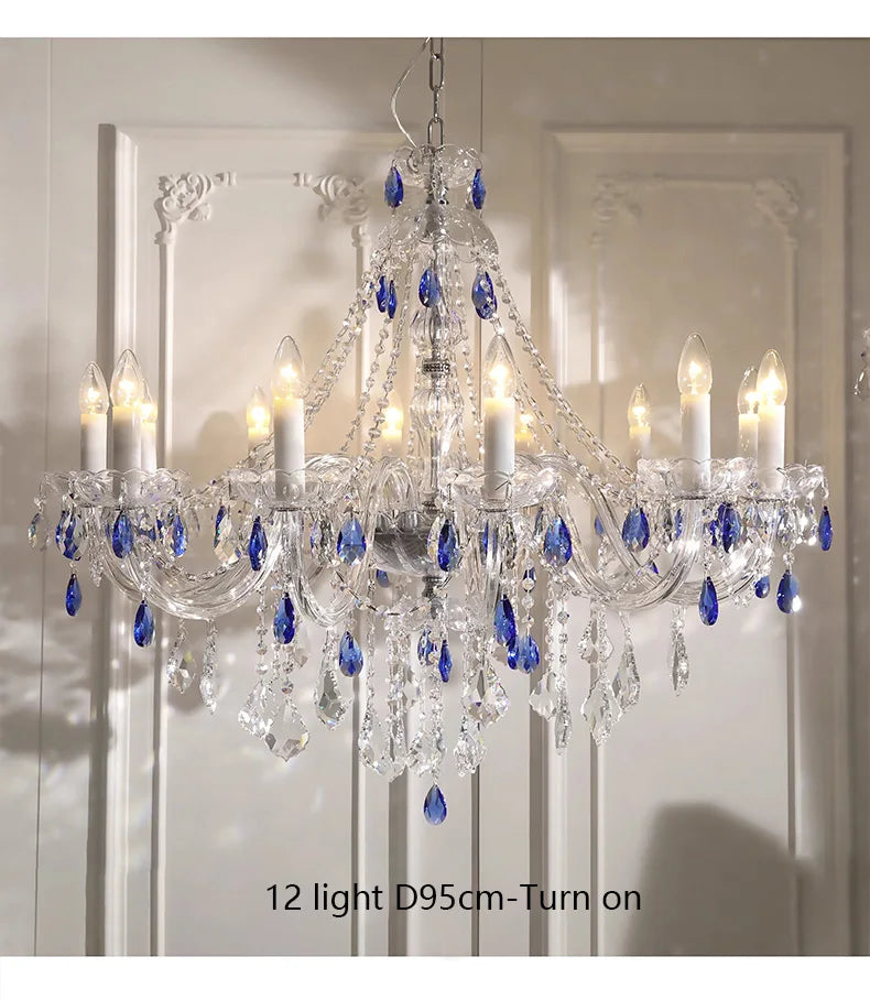 French Blue Romantic Crysatl Chandeliers Light Luxury Glass Living Room Art Decor Candle Pendant Lights Lighting Bedroom Lamps