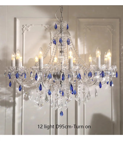 French Blue Romantic Crysatl Chandeliers Light Luxury Glass Living Room Art Decor Candle Pendant Lights Lighting Bedroom Lamps