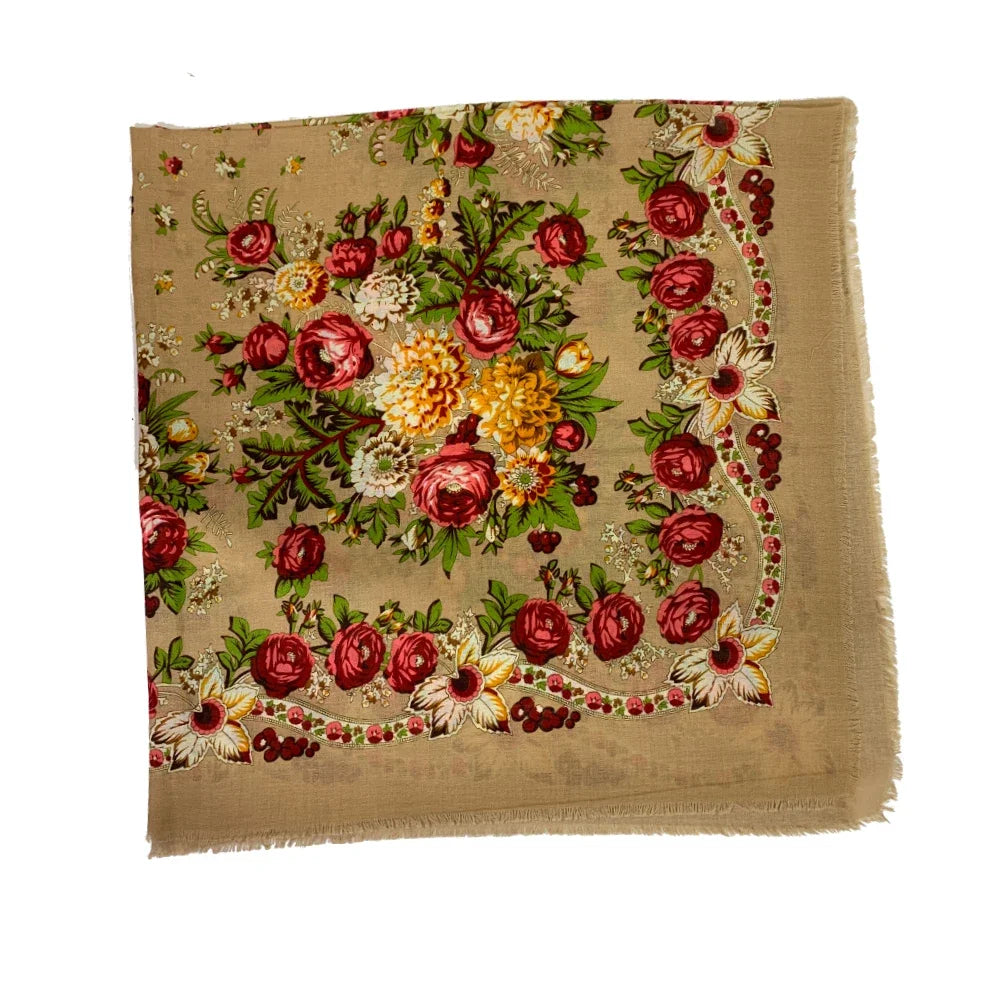 130*130cm Breathable Thin Russian Square Scarf Women Luxury Floral Print Ukrainian Shawl Babushka Handkerchief Head Wraps