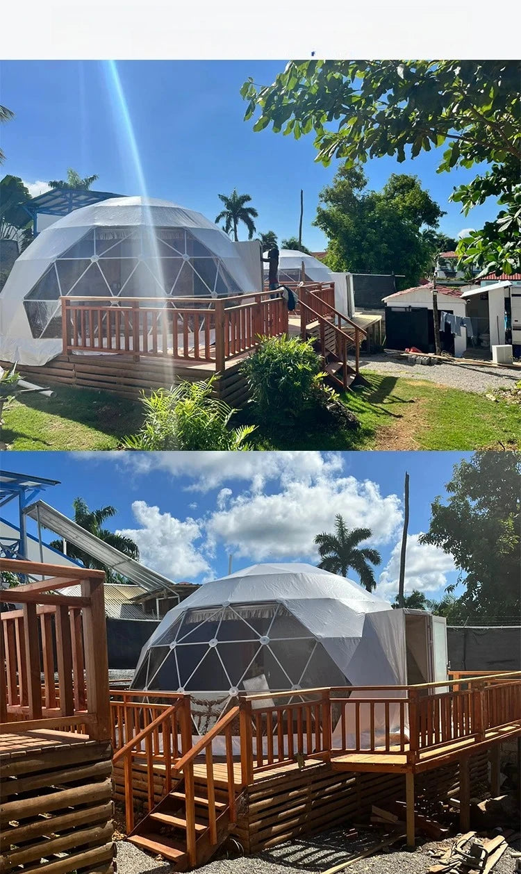 Luxury Geodesic Dome Glamping Tent, Waterproof Outdoor Round Shelter with Private Bathroom for Resort Holiday Accommodation
