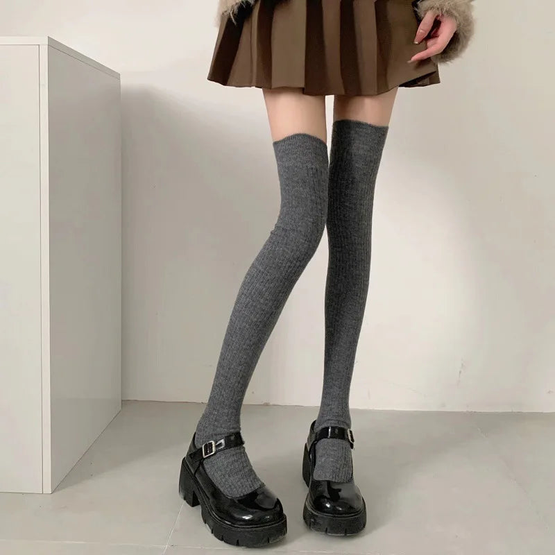 Autumn Winter Women's Stockings Girls Black White JK Lolita Long Tight Socks Vertical Stripes Cotton Over Knee Thigh High Socks