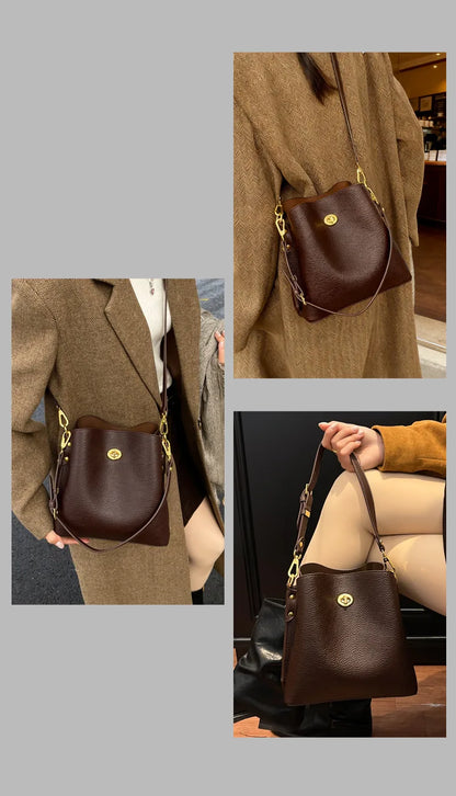 Fashion PU leather Women Handbags Large Capacity Fashion female Bucket Shoulder Bag Elegance ladies messenger bag burgundy totes