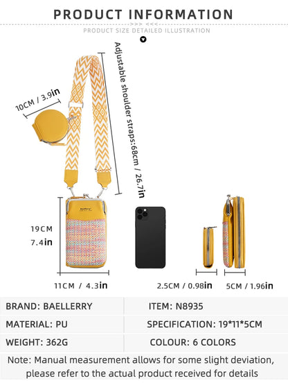 Baellerry New Big Capacity Women Phone Bags Crossbody Shoulder Female Composite Bag Handbag Zipper Coin Pocket Women's Wallet