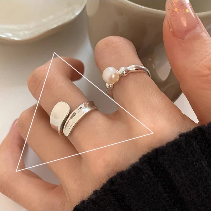 VENTFILLE 925 Sterling Silver Geometric Multilayer Round Bead Ring Female Fashion Punk Temperament Prevent Allergy Charm Jewelry