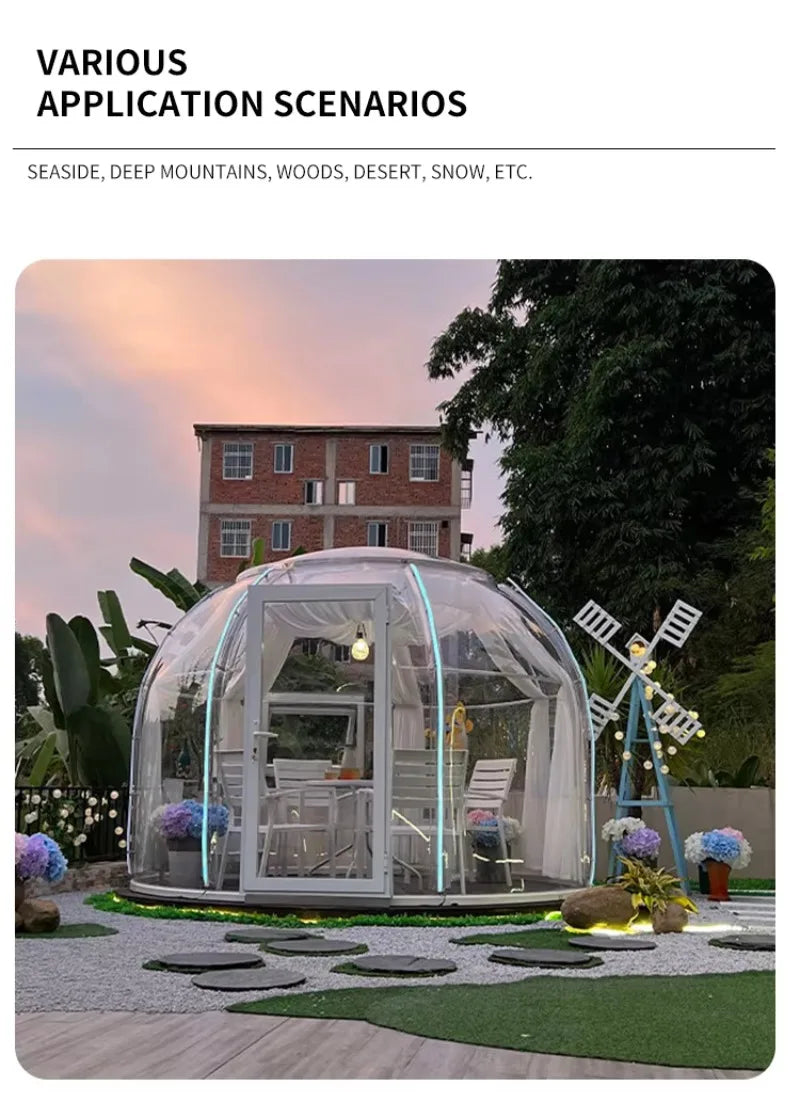 6-8 Person Inflatable Geodesic Bubble Dome Tent, Portable Foldable Igloo House for Outdoor Glamping Resort Party and Event Use