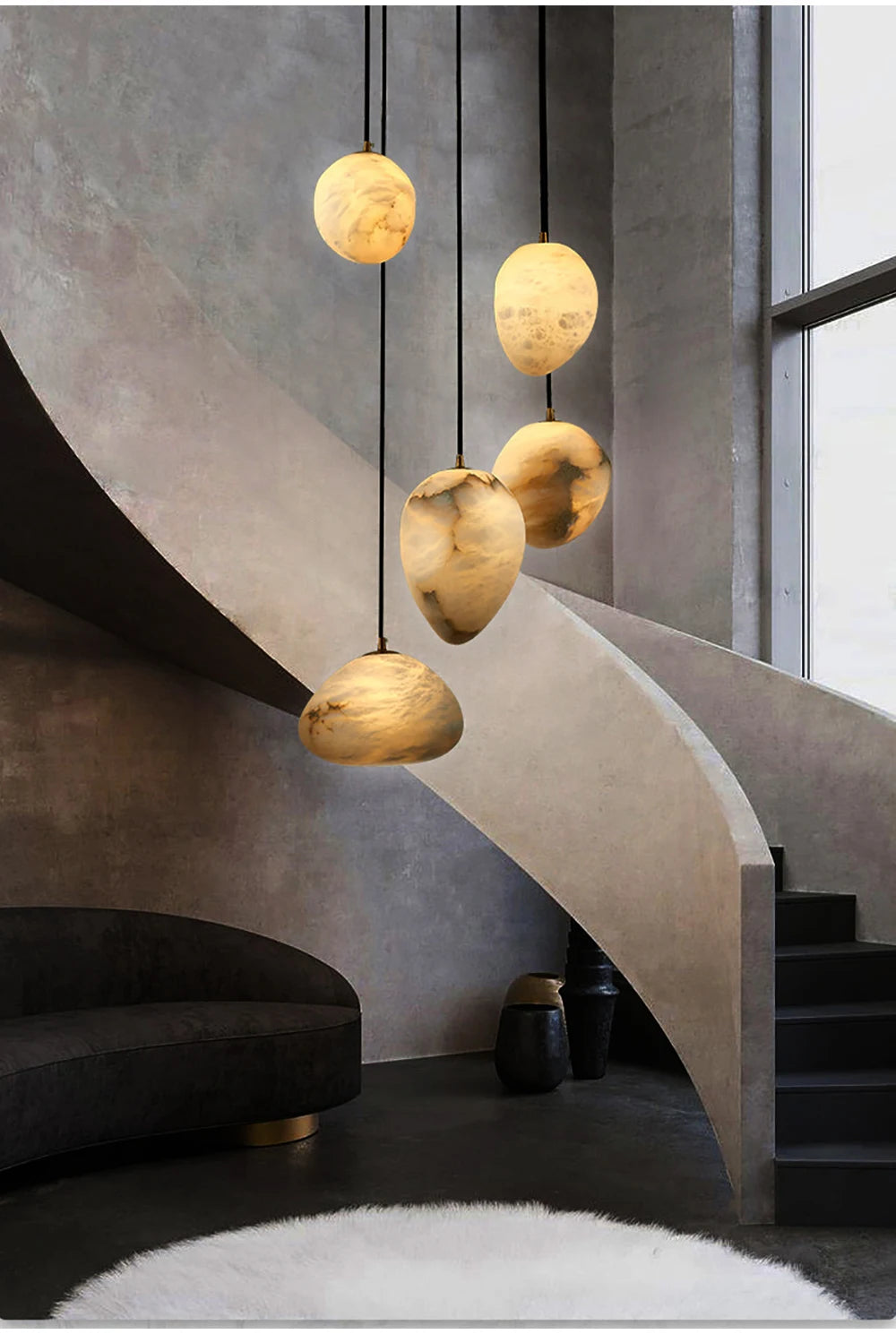 Natural Marble Art Pendant Lights Stone Lustre Copper LED Indoor Room Hanging Lamps For Ceiling Hall Stair Luxury Home Decor