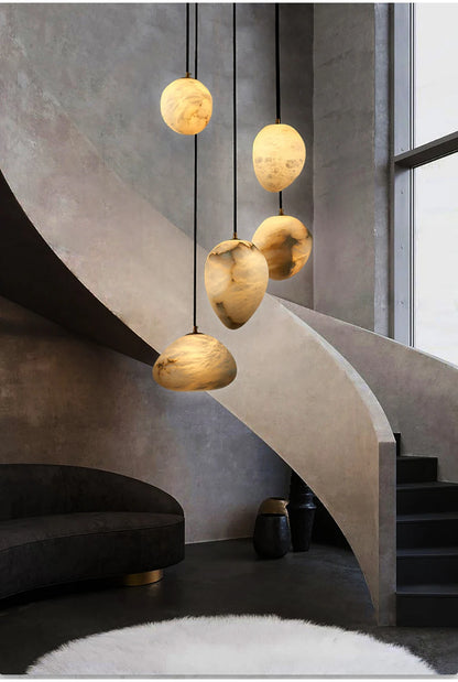 Natural Marble Art Pendant Lights Stone Lustre Copper LED Indoor Room Hanging Lamps For Ceiling Hall Stair Luxury Home Decor