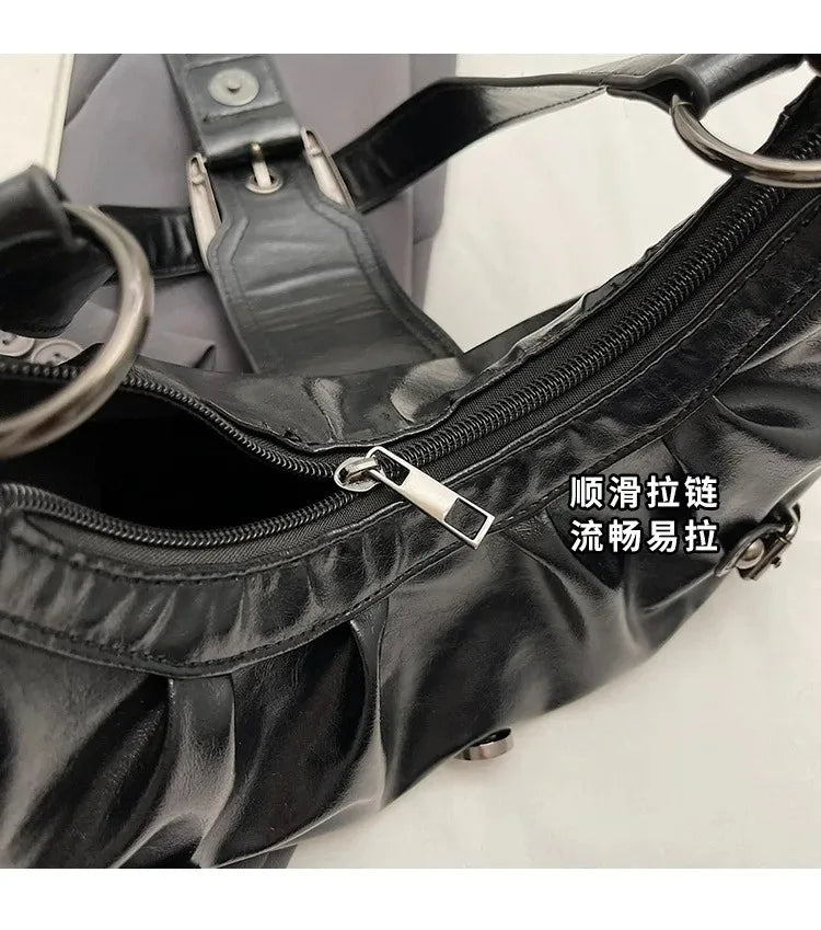 Y2K Retro Pleated Hobo Shoulder Bag for Women Hot Selling Maillard Style Underarm Bag Clutch Handbags for Travel Work Shopping