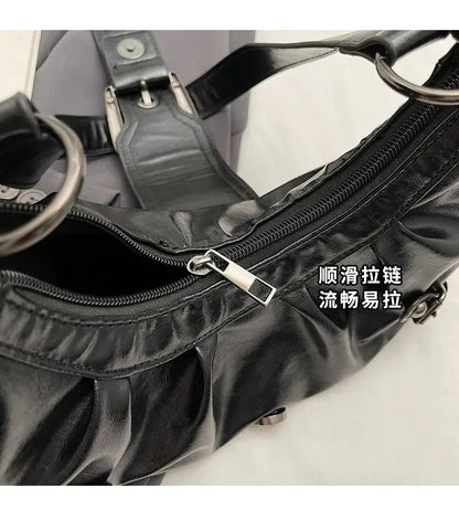 Y2K Retro Pleated Hobo Shoulder Bag for Women Hot Selling Maillard Style Underarm Bag Clutch Handbags for Travel Work Shopping