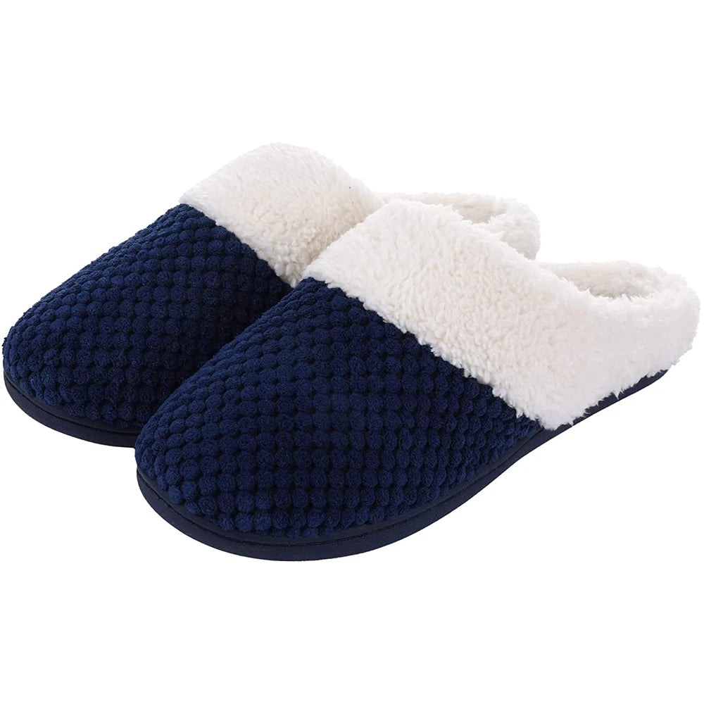 Comwarm Winter Warm Cotton Slippers For Women Men Flats Soft Non-slip Fluffy Shoes Design Slides Couple Indoor House Slippers