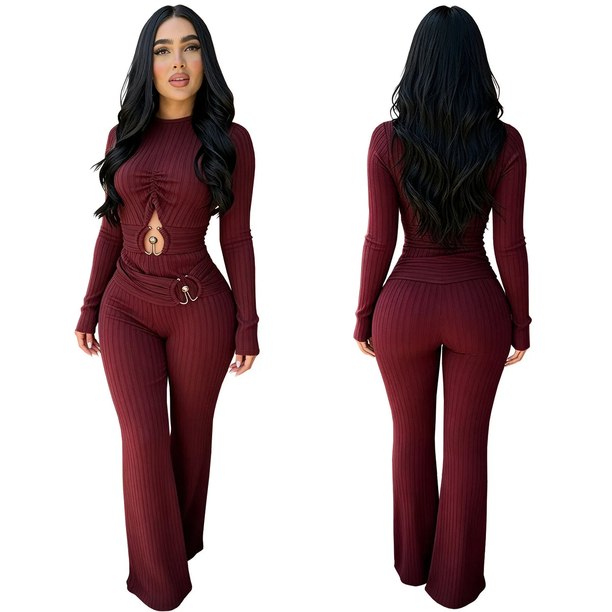 Solid Women Jumpsuits For Spring Autumn Long Sleeve O-Neck Loose Fashion Streetwear Hollowed Out Overalls Pants Trousers 2026