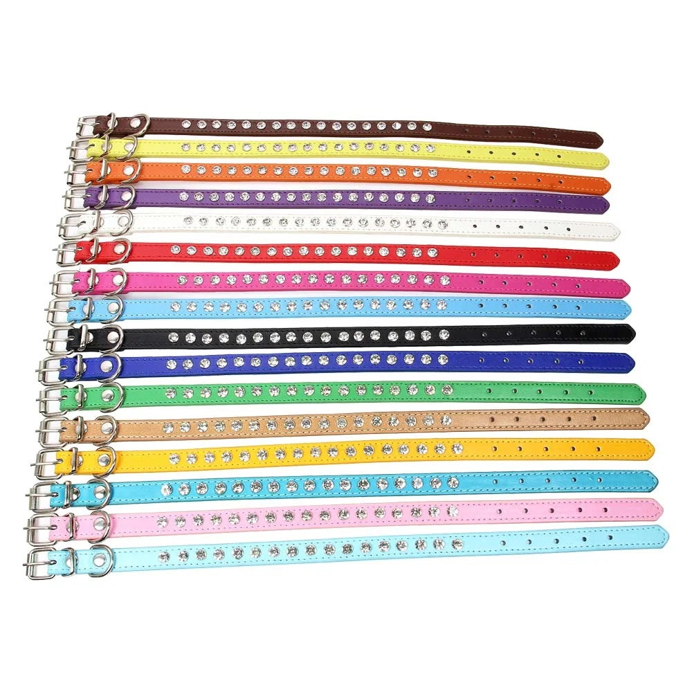 Personalized Rhinestones Dog Collar 16 Colors PU Leather for Small Dog Puppy Chihuahua Pink Pet Strap Necklace Pet Accessories