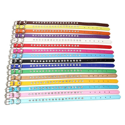 Personalized Rhinestones Dog Collar 16 Colors PU Leather for Small Dog Puppy Chihuahua Pink Pet Strap Necklace Pet Accessories