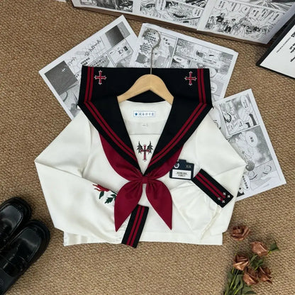 Dark Japanese Bad JK Uniform Long-sleeved Girl Orthodox Sailor Suit Role Play Handsome Long Skirt School Uniform Embroidery