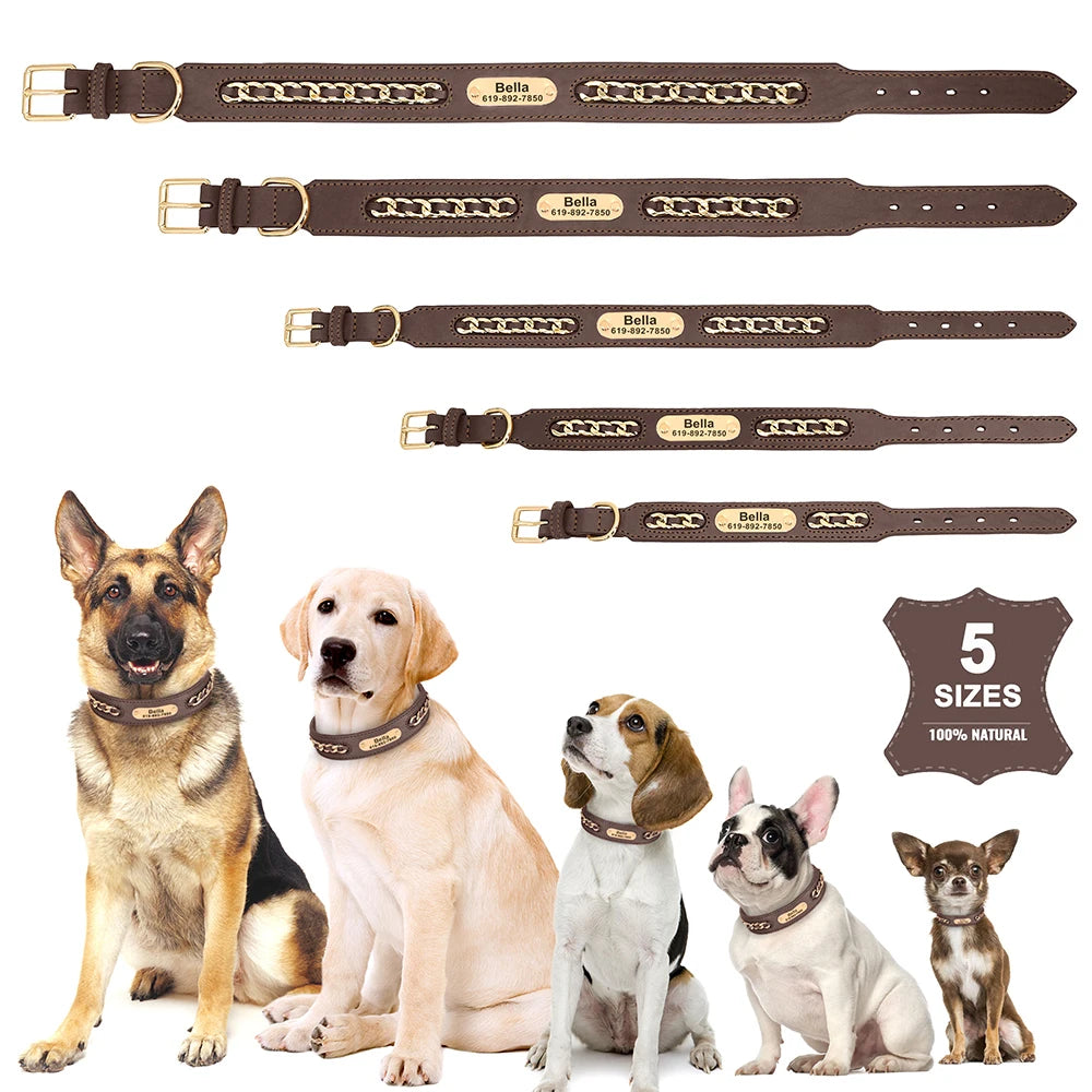 Custom Leather Dog Collar Accessories Personalized ID Tag Nameplate Collars For Small Medium Large Dogs French Bulldog Pitbull