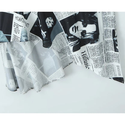 2025 Women Newspaper Letter Print Irregular Hem Sexy Dresses Thin Straps With Chain Backless  Summer Short Dress