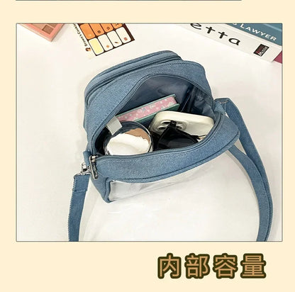 New Denim Ulzzang Ita Bags Female Transparent Badge Doll Show Crossbody Shoulder Bag Individuality Designer 2 Sides Bolso Mujer