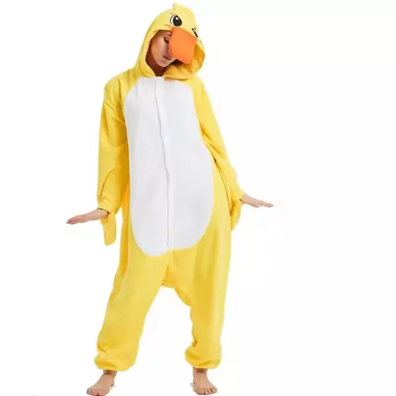 Yellow Duck Onesie Animal Kigurumi Unicorn Pyjamas Halloween Adult Cartoon Pajama Cosplay Party Women Men Homewear Slippers XXL