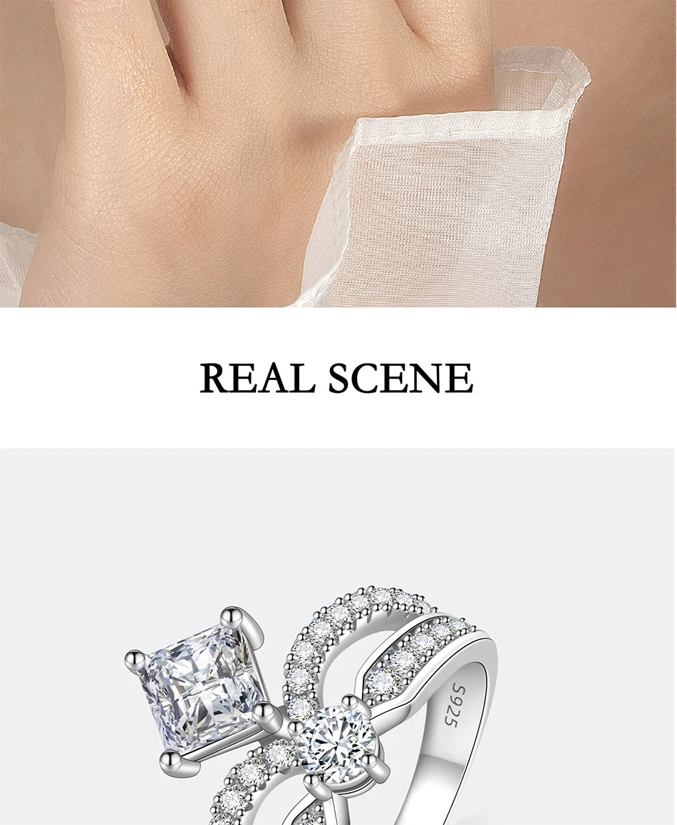 PERFANY 1.3CT Moissanite Ring for Women S925 Pure Silver Crown Double Layer Design Laboratory Diamond Wedding Luxury Jewelry