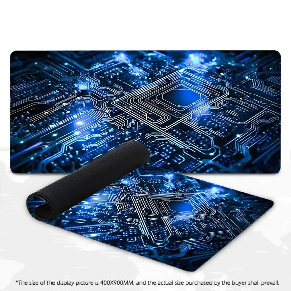 Large Gaming Mouse Pad Futuristic Tech Circuit Board Neon Chip XXL Non-Slip Rubber Keyboard Deskmat Electronic Office Table Mat