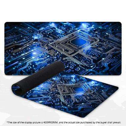 Large Gaming Mouse Pad Futuristic Tech Circuit Board Neon Chip XXL Non-Slip Rubber Keyboard Deskmat Electronic Office Table Mat