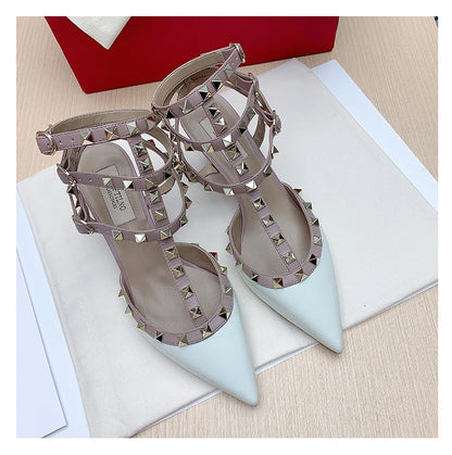 Women's sandals luxury Woman shoes Gladiator Summer 2026 New Rivet High-heeled Three Straps Ankle Fashion Designer Ladies Shoes