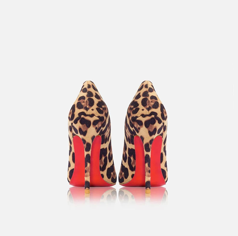 Elegant Women Heeled Luxury Brand Leopard Print Heels 2026 Trend Red Shiny Bottoms Pointed Toe Pumps Prom Ladies Shoes Women 8cm
