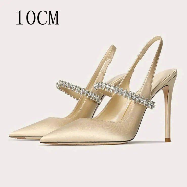 Luxury Rhinestone Pointed Toe Women Pumps Elegant Crystal Wedding Bridal Shoes Satin Silk Design Mules High Heels