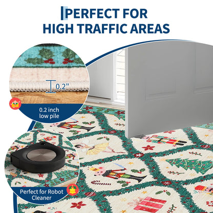 Christmas Nutcracker Area Rug Machine Washable Low Pile Non-slip Carpet for Bedroom Living Room