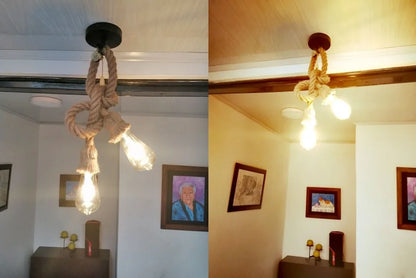 Hemp Rope Pendant Lights E27 Vintage Retro Hemp Rope Lamp Hanging Lamps Creative Loft Home Chandeliers LED Light Base AC85V-265V