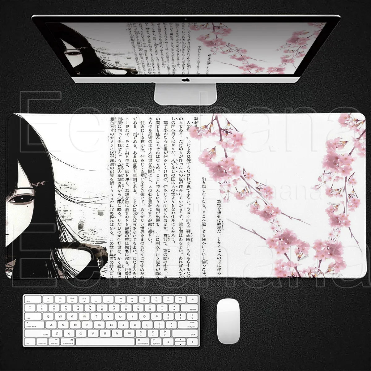 Black White Angel Mouse Pad Large PC Gaming Anime Pretty Girl DeskMat XXL Cartoon Laptop Keyboard Gamer Accessories Office Setup