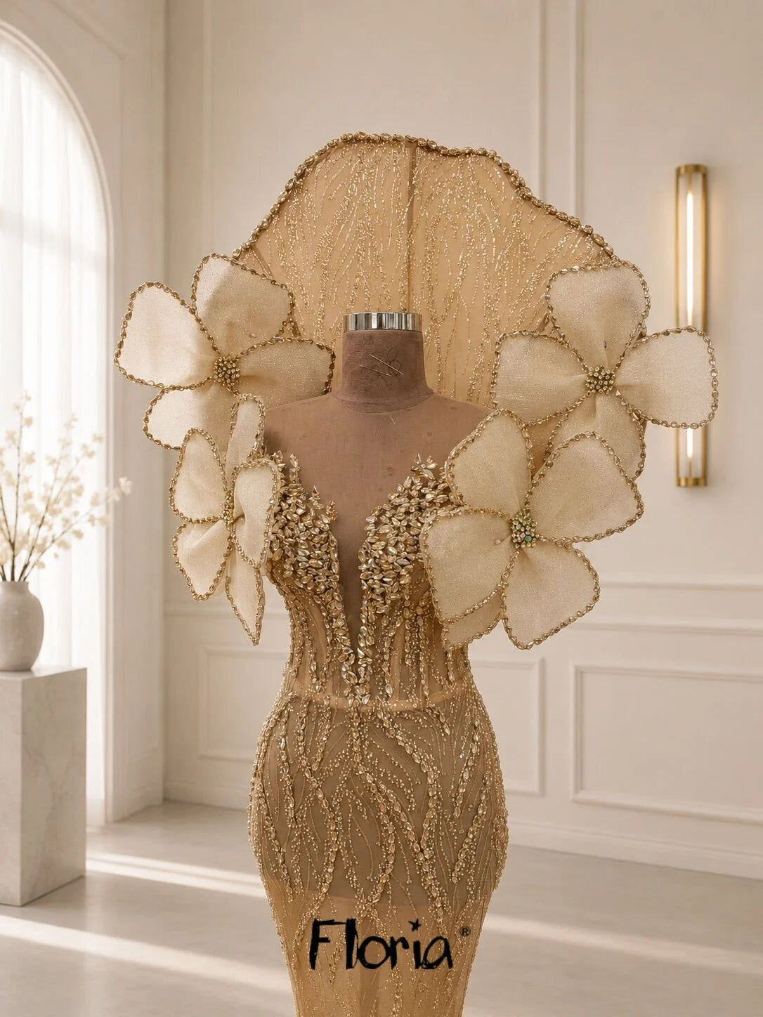 2026 Modern Champagne Prom Dress Women's Formal Wedding Party Gowns Customized Sweep Train Mermaid Celebrity Dress 3D Leaf Gown