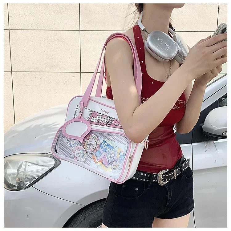 Y2K Japanese Harajuku Ita Bag for Women Cute Shoulder Bag Girls Transparent Itabag Crossbody Bag JK Shoulder Bags Handbags