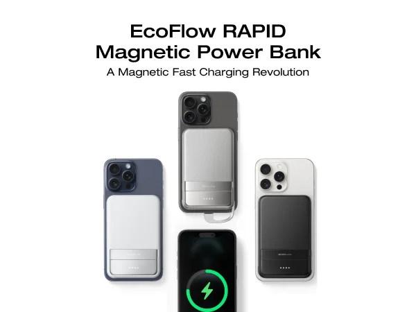 ECOFLOW Rapid Power Bank Wireless 5000mAh, Qi2 Certified Ultra-Fast Magnetic Portable Charger with Stand & Built-in USB-C Cables