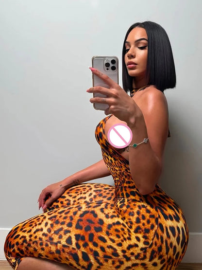 Kliou Colorful Print Playsuits Woman Bandage Halter Backless Skinny Peach Hip Female Midnight Club Party Sexy Fashion Rompers