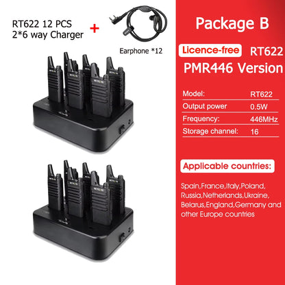 Retevis RT622 Mini Walkie Talkie 12Pcs PMR446 FRS License-free Rechargeable Two-way Radio Walkie-talkies for Hotel Restaurant