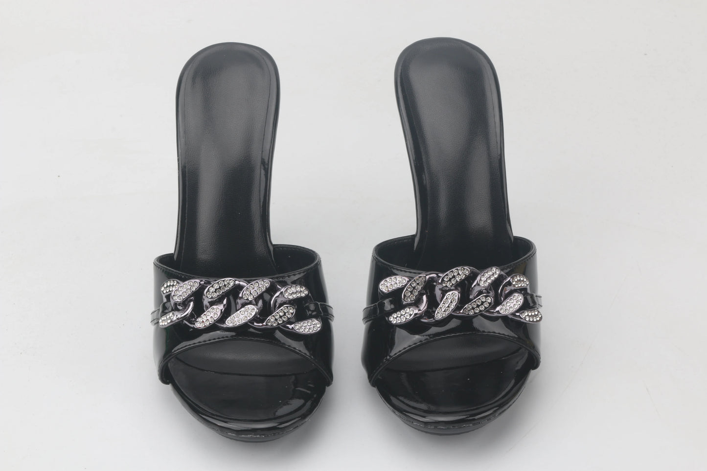 Female Summer High Heels Sexy Open Toes Slippers Luxury Rhinestone Party Dress Shoes Black Slides Sandals Women Mules Plus Size