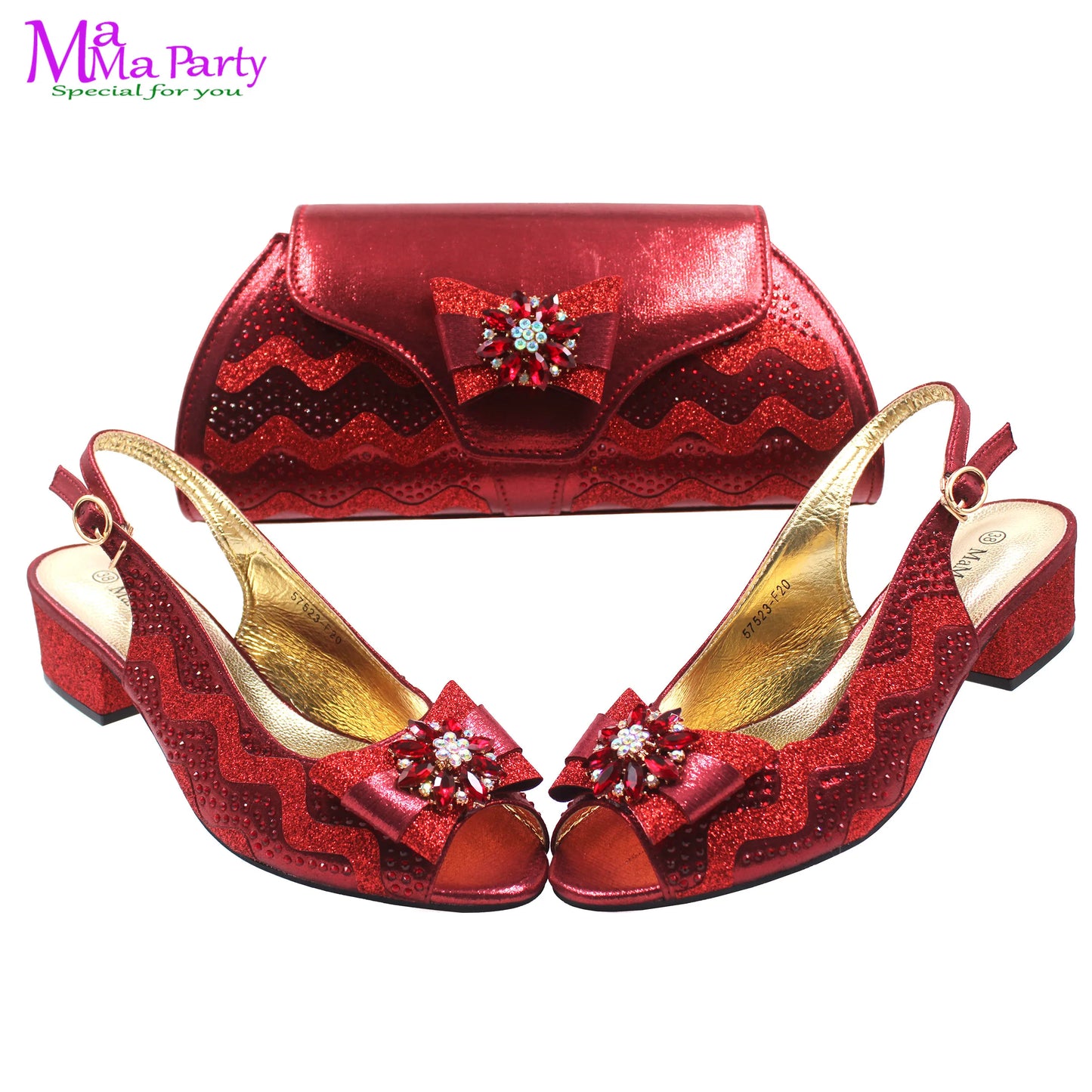 Wine Color New Arrivals High Quality Specials Design Italian Women Shoes and Bag  with Crystal for Wedding Party