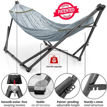 Tranquillo Combo x2 Hammocks with Stand & Tree Straps, Heavy Duty 600lbs for Indoor Outdoor Patio Backyard, Grey Medium