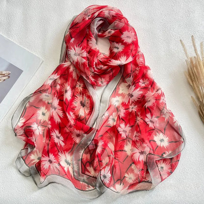 Floral Chiffon Scarf for Women - 160x50cm Silky Georgette, Lightweight  Summer Beach Wrap & Sun Protective Hijab