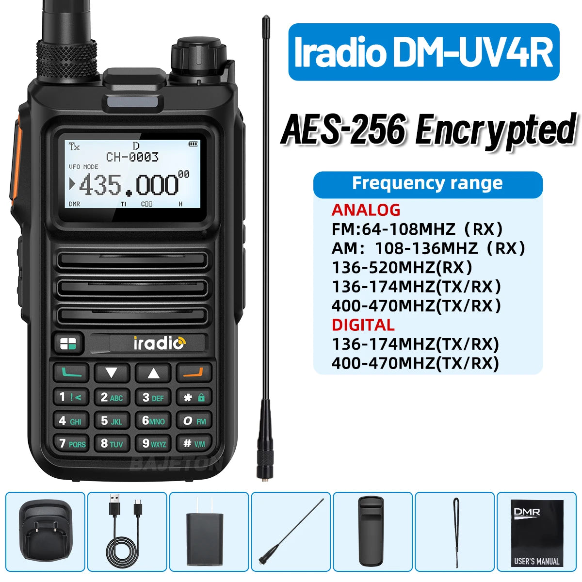 Iradio DM-UV4R DMR Walkie Talkie Dual Mode Dual Time Slot AES-256 Encryption Digital Analog SMS NOAA For RT-4D Ham Radio