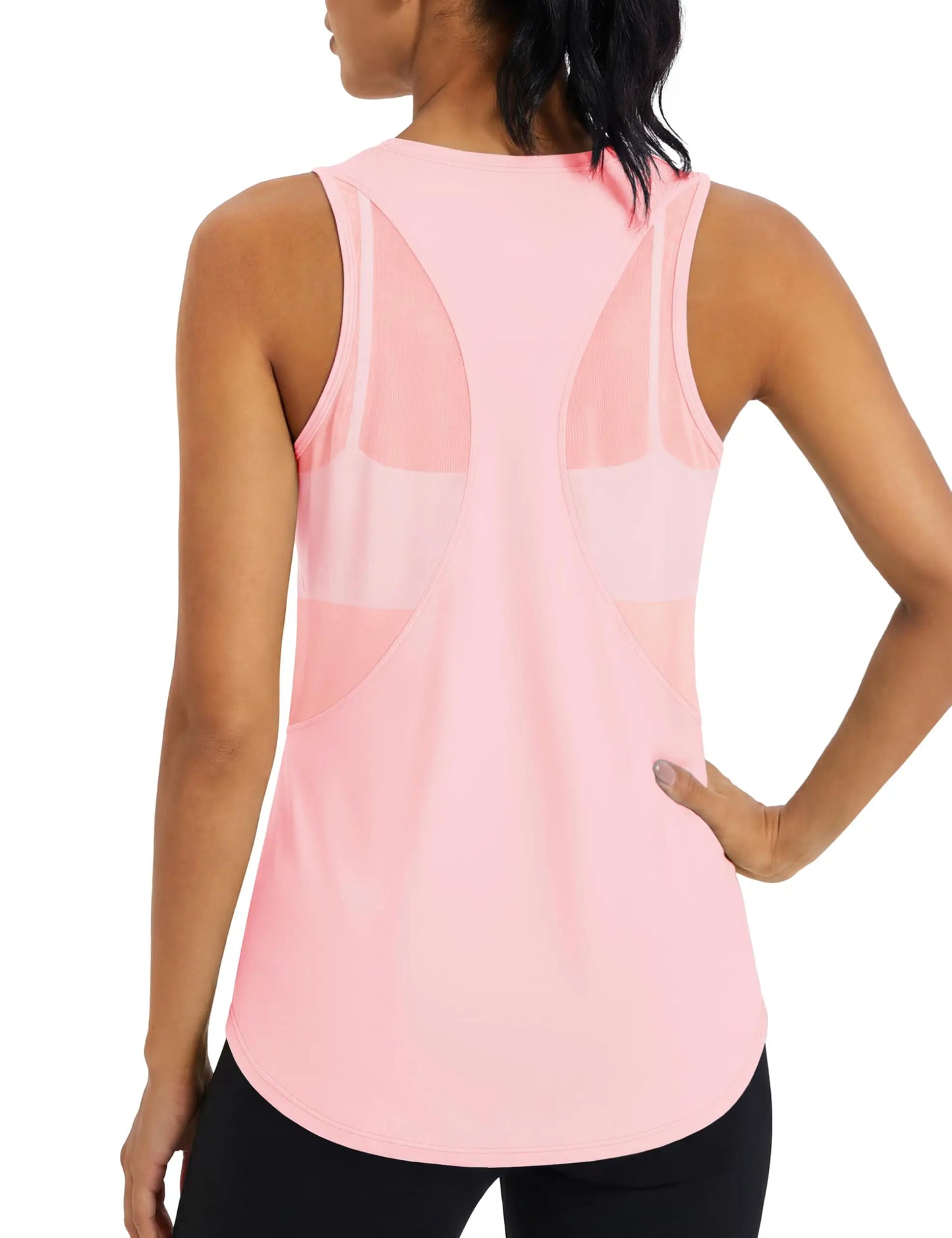 TACVASEN Womens Mesh Racerback Workout Tank Top Yoga Sleeveless Shirt High Low Curved Hem Quick Dry Breathable Athletic Vest